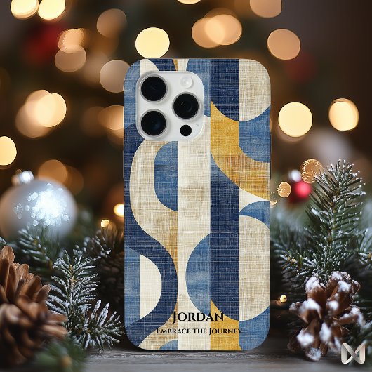 Blauw en Goud Curven - Artistieke Geometrische Ele Case-Mate iPhone Case