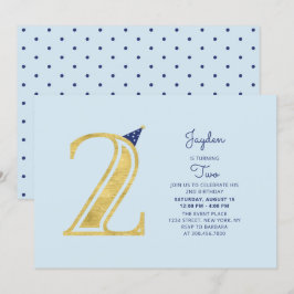 Blauw en goud | Cute Modern Boy 2e verjaardag Kaart