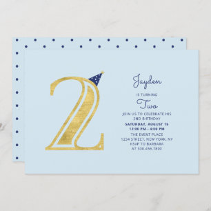 Blauw en goud   Cute Modern Boy 2e verjaardag Kaart