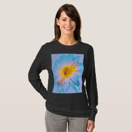 Blauw en goud Dahlia-bij grafische lange mouw shir T-shirt