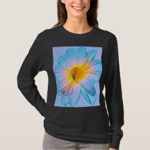 Blauw en goud Dahlia-bij grafische lange mouw shir