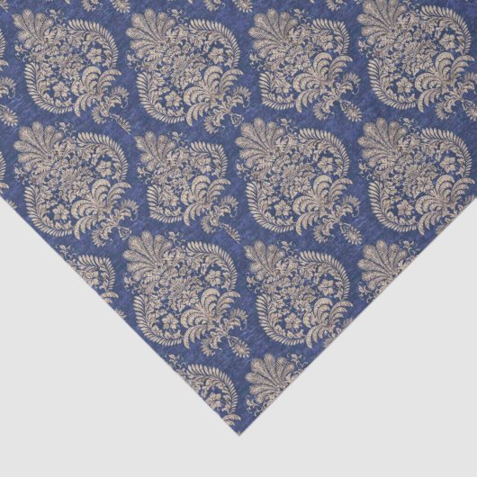Blauw en Goud Damask Tissue Paper Tissuepapier (Detail)