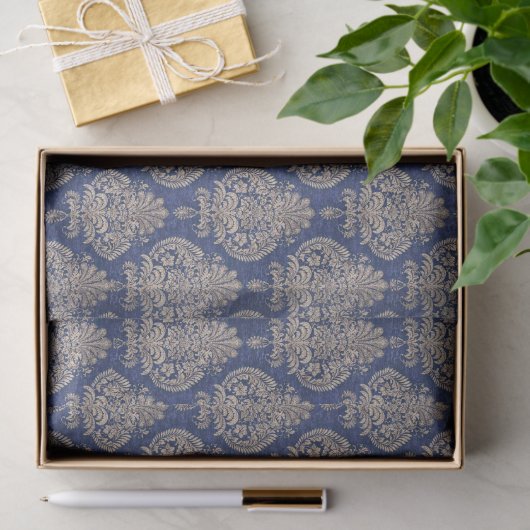 Blauw en Goud Damask Tissue Paper Tissuepapier (Geschenk)