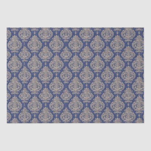 Blauw en Goud Damask Tissue Paper Tissuepapier (Voorkant)
