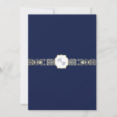 Blauw en Goud Damask Uitnodiging (Achterkant)