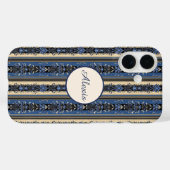 Blauw en Goud Damaskstrepen Case-Mate iPhone Case (Achterkant (horizontaal))