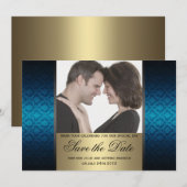 Blauw en goud damaskus Opslag datum Foto Save The Date (Voorkant / Achterkant)