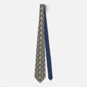Blauw en goud damast maatwerk stropdas (Voorkant)