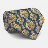 Blauw en goud damast maatwerk stropdas (Opgerold)