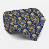 Blauw en goud damast maatwerk stropdas (Opgerold)