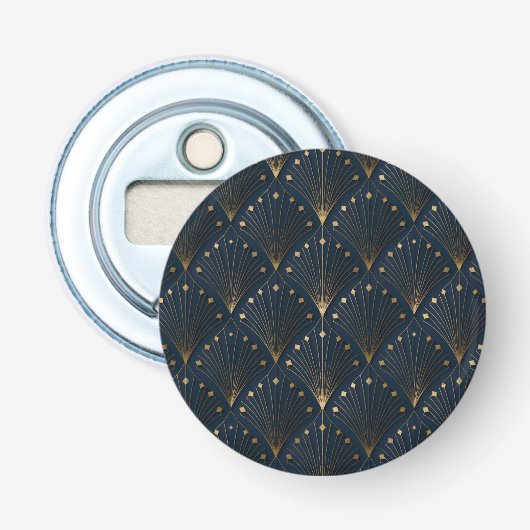 Blauw en goud deco patroon button flesopener (Voorkant)