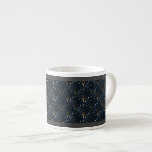 Blauw En Goud Deco Patroon Espresso Kop (Voorkant rechts)