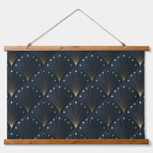 Blauw En Goud Deco Patroon Hangend Wandkleed
