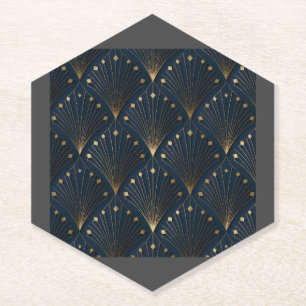 Blauw En Goud Deco Patroon Kartonnen Onderzetters