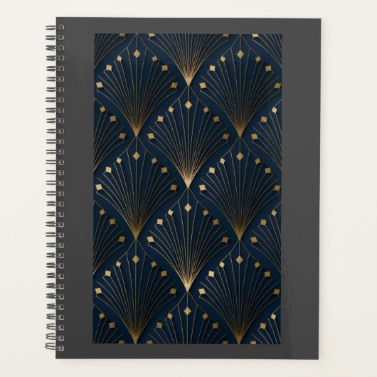 Blauw En Goud Deco Patroon Planner (Voorkant)