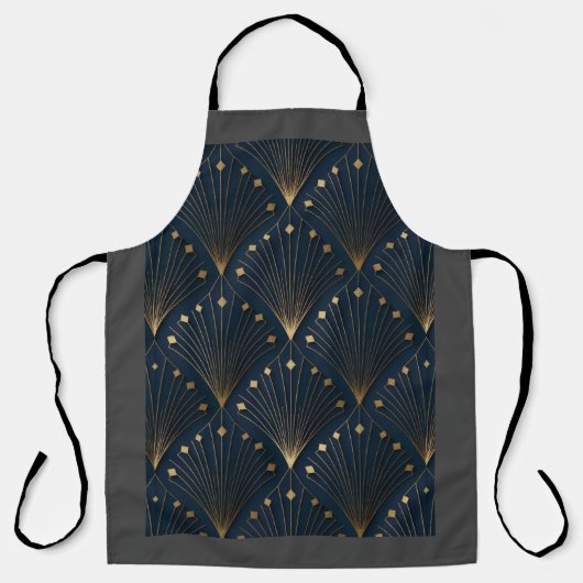 Blauw En Goud Deco Patroon Schort (Voorkant)