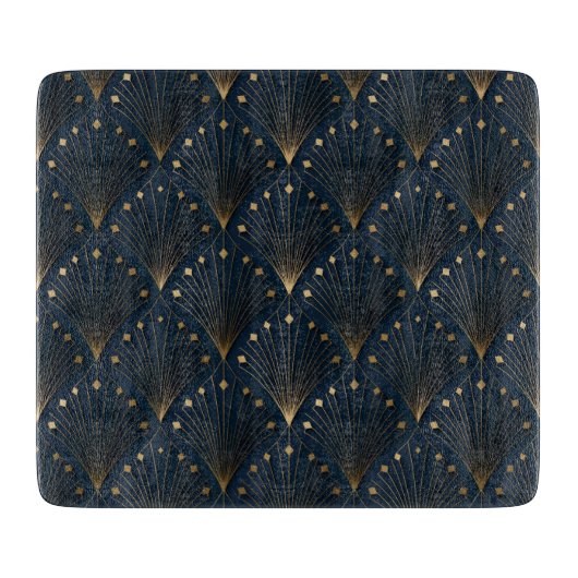Blauw En Goud Deco Patroon Snijplank (Voorkant)