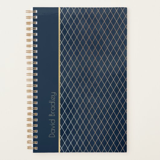 Blauw en Goud Diamant Patroon Dagelijkse Planner (Voorkant)