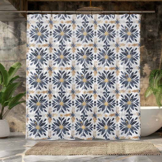 Blauw en goud douchegordijn