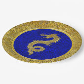 Blauw en goud drakenpatroon papieren bordje (Gekanteld)