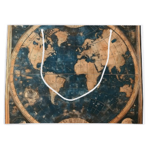 blauw en goud dubbele halfrond Wereldkaart Groot Cadeauzakje
