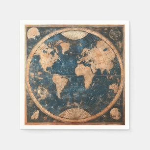  blauw en goud dubbele halfrond Wereldkaart Servet