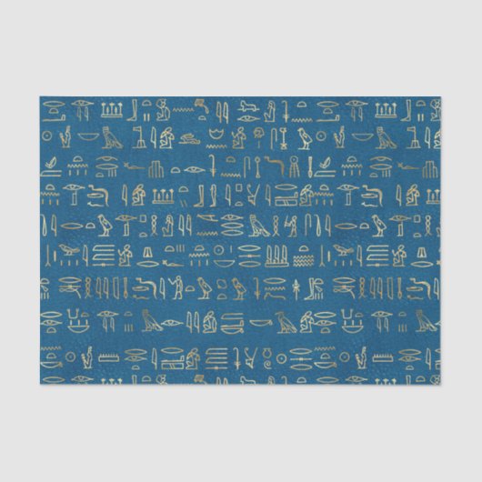 Blauw en goud Egyptische hiërogliefen Tissuepapier (Voorkant)