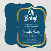 Blauw en Goud Elegant Baby shower Kaart (Voorkant / Achterkant)