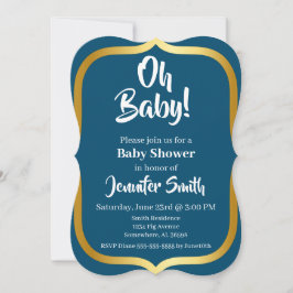 Blauw en Goud Elegant Baby shower Kaart