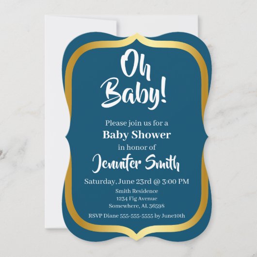 Blauw en Goud Elegant Baby shower Kaart (Voorkant)