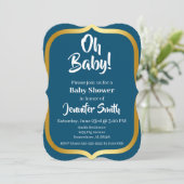 Blauw en Goud Elegant Baby shower Kaart (Staand voorkant)