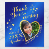 Blauw en Goud Elegant Bedankt 2025 Afstuderen Wijn Etiket (Enkel label)