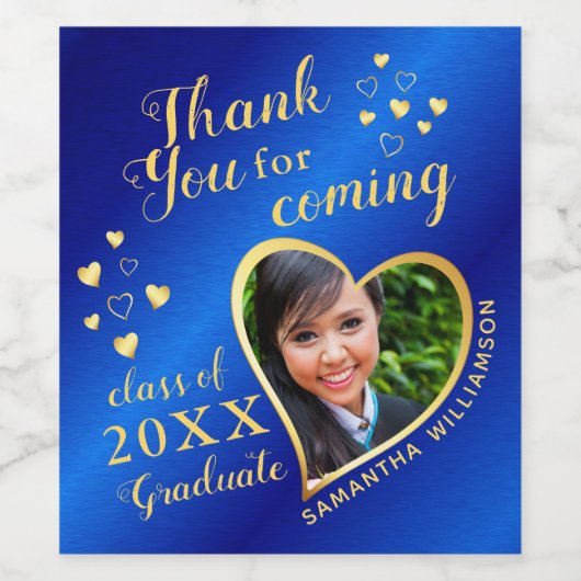 Blauw en Goud Elegant Bedankt 2025 Afstuderen Wijn Etiket (Enkel label)