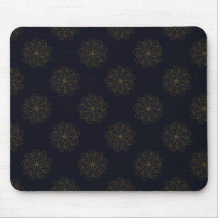 Blauw en Goud Elegant Bloemenpatroon Muismat