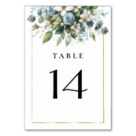 Blauw en Goud Elegant Bloemmotief Rustieke Waterve Kaart