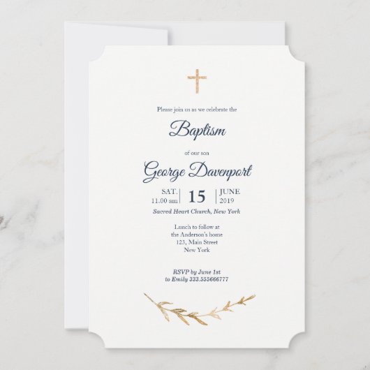 Blauw en Goud Elegant Doop Religieus evenement Kaart (Voorkant)