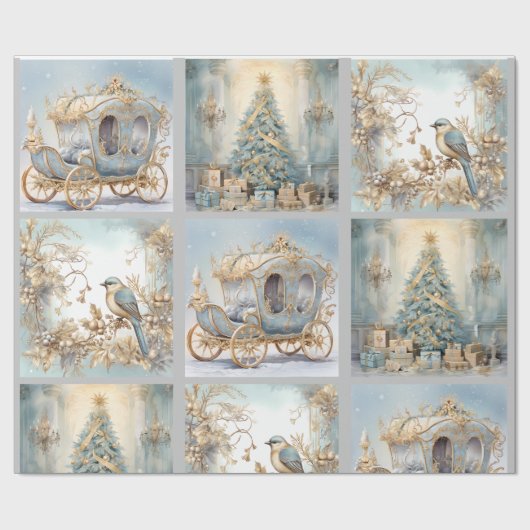 Blauw en goud Elegant inpakpapier (Vlak)