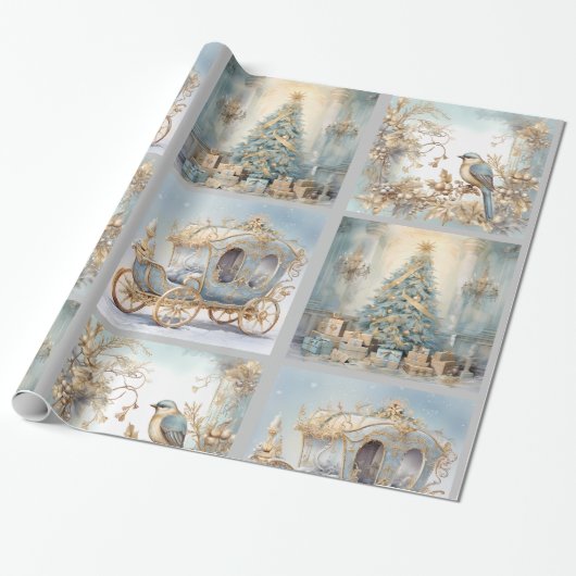 Blauw en goud Elegant inpakpapier (Uitgerold)