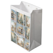 Blauw en goud Elegant inpakpapier Medium Cadeauzakje (Voorkant Gekanteld)