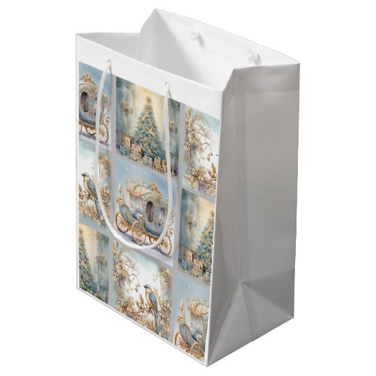 Blauw en goud Elegant inpakpapier Medium Cadeauzakje (Achterkant Gekanteld)