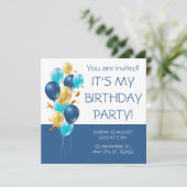 Blauw en goud. Elegant jarig Kaart (Staand voorkant)