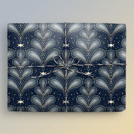 Blauw en goud Elegante Art Deco Celestial Paisley Cadeaupapier