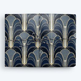 Blauw en Goud Elegante Art Deco Fontein Cadeaupapier