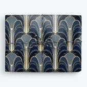 Blauw en Goud Elegante Art Deco Fontein Cadeaupapier