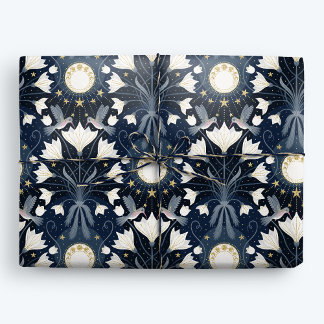 Blauw en Goud Elegante Art Nouveau Hummingbird Maa Cadeaupapier
