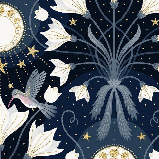 Blauw en Goud Elegante Art Nouveau Hummingbird Maa Cadeaupapier