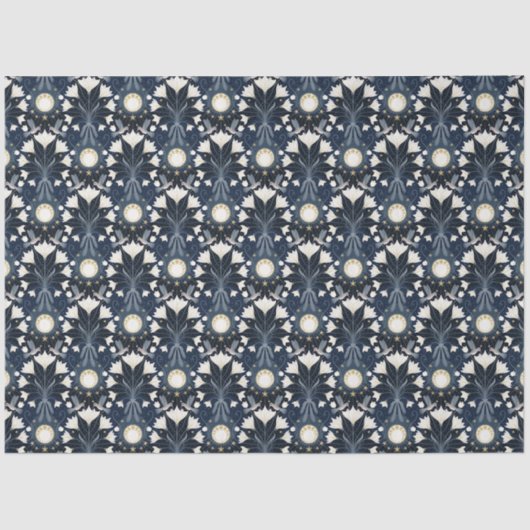 Blauw en Goud Elegante Art Nouveau Maan Decoupage Tissuepapier (Voorkant)