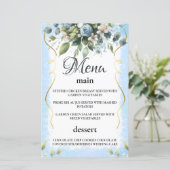 Blauw en Goud Elegante Bloemen Rustiek Menu Kaart (Staand voorkant)