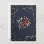 Blauw en goud elegante bloemige bruiloft kaart (Achterkant)