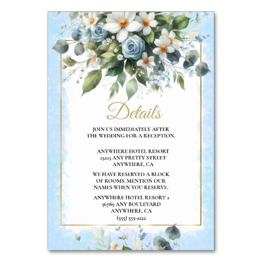 Blauw en Goud Elegante Bloemrijke Rustieke Waterve Kaart (Voorkant)